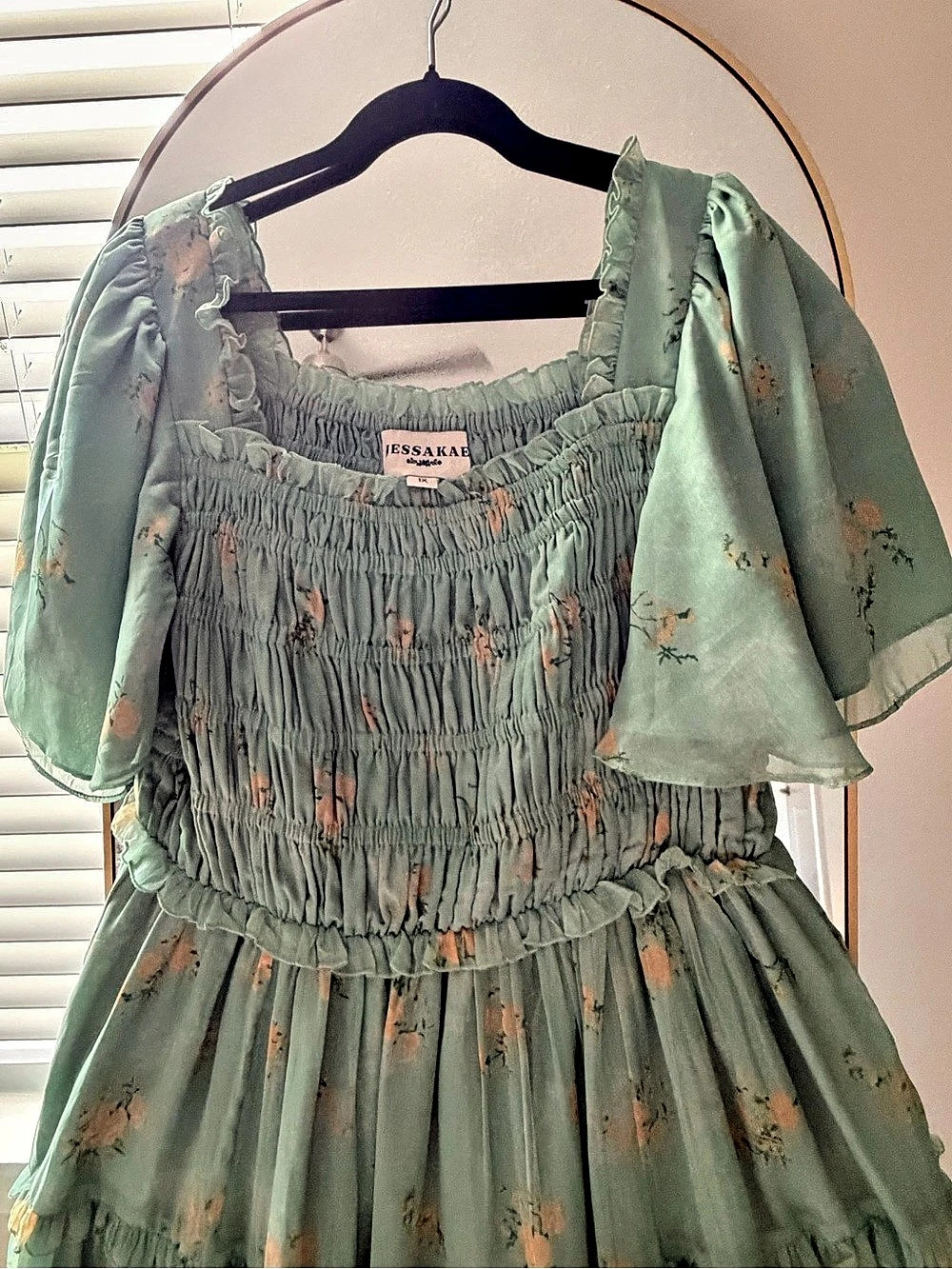 JESSAKAE Floral Smocked Mini Dress Green & Pink Size 1X Like New